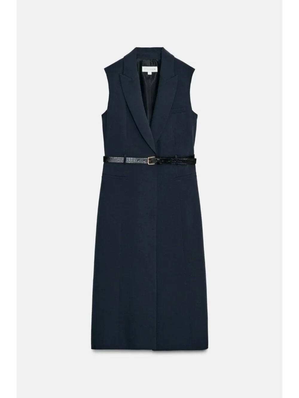 Zara Womens Waistcoat Long Vest Small Navy Blue Belted Blazer 8899/537 NWT